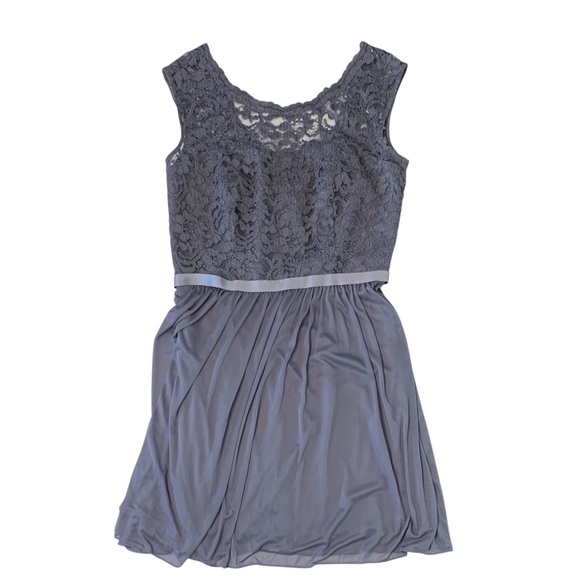 DAVIDS BRIDAL Gray Lace & Chiffon Dress Sz 12 - Picture 4 of 8